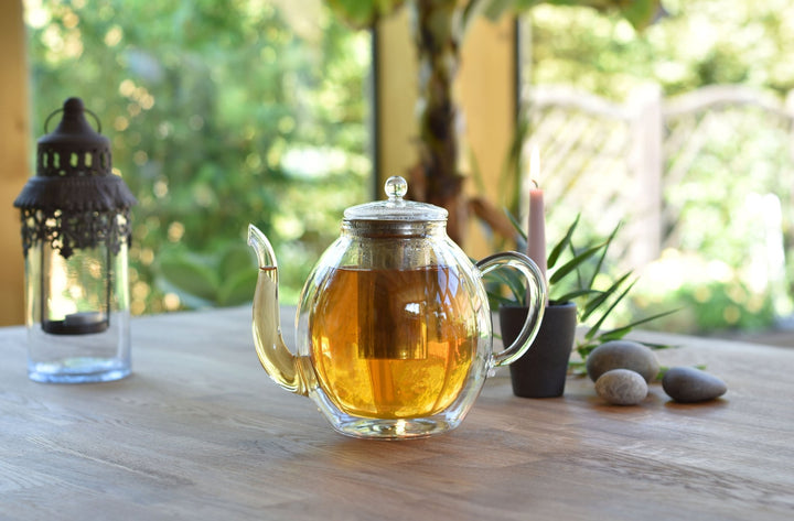 Doppelwandige Glas - Teekanne mit Edelstahlfilter "hoch" 1,4 Liter